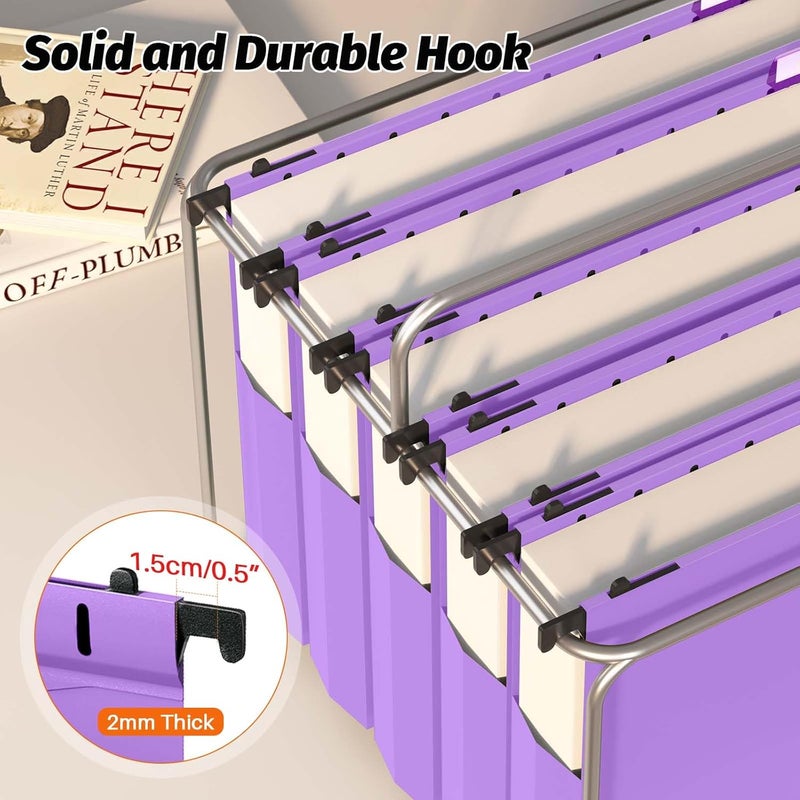 SHUTEX Extra Capacity Plastic Hanging File Folders,12 Pack Reinforced Expanding Hang Folder Letter Size,Accordian Pocket,Heavy Duty 2 Inch Expansion,Hanging Folder Organizer for Office Home,Purple - Image 5